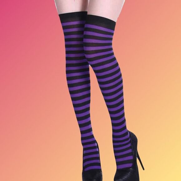Accessories - Purple and Black Over the Knee Socks    